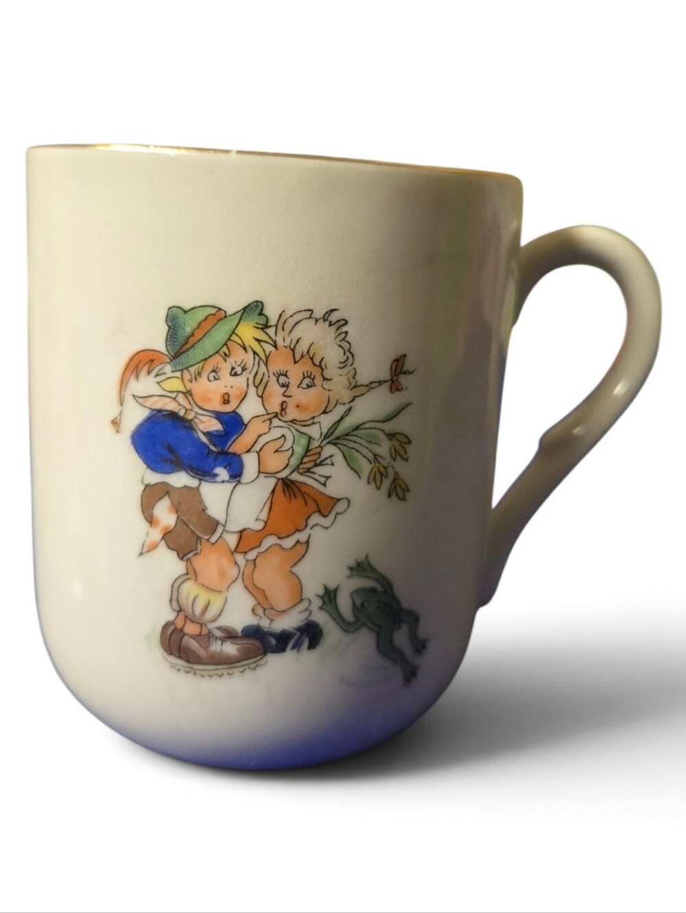 Vintage Children's Mug, Alpine Boy  Girl, Retro Nursery Decor Whimsical Frog Mug